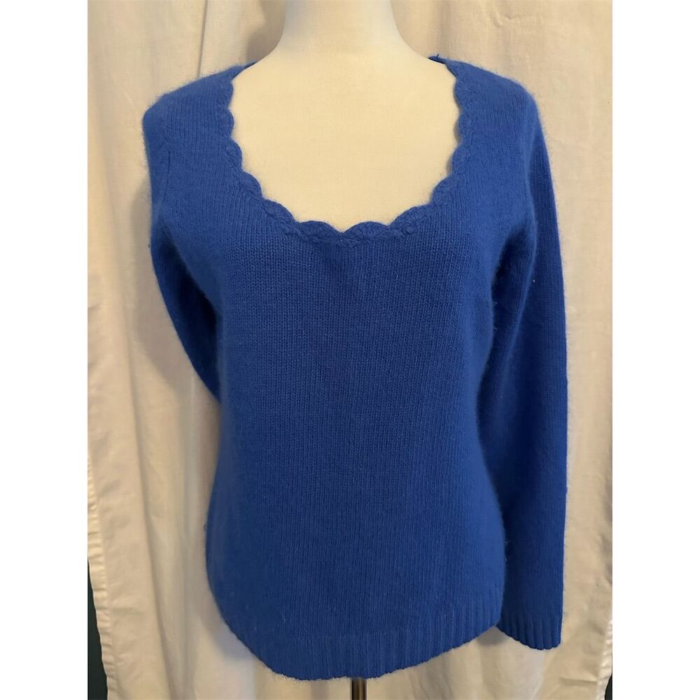 Rafaella Women's Scalloped Scoop Neck Sweater Angora Rabbit Hair Lambswool Nylon
